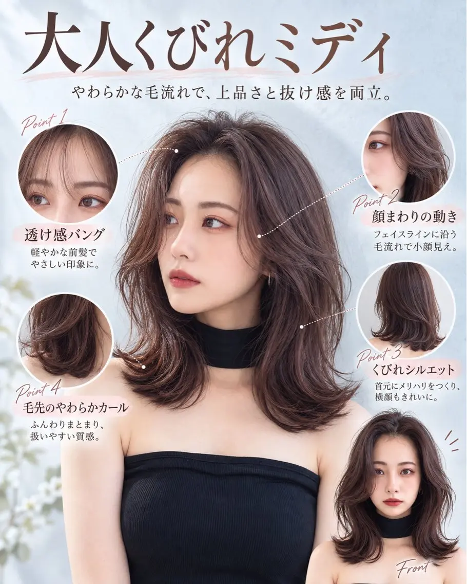ミディアム カット ヘアカラー トリートメント 似合わせ/顔まわり/ YURINAのヘアスタイル