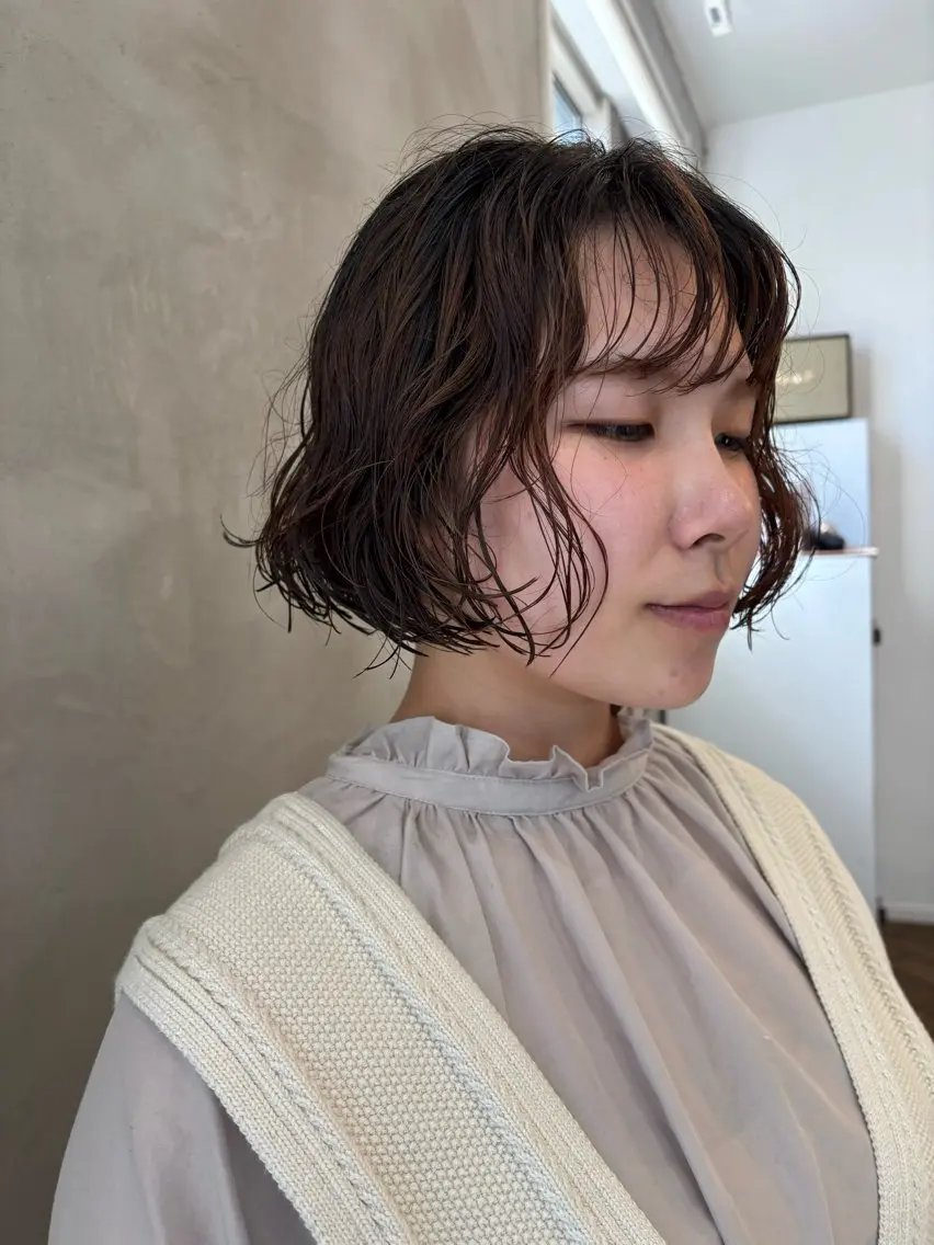 ミディアム パーマ ミディアムパーマ ボブ 迫 裕美のヘアスタイル