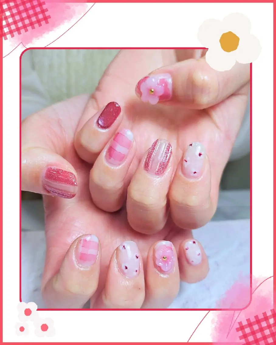 ネイル フラッシュネイル フラッシュマグ フラワーネイル ガーリー 韓国ネイル ハンドネイル Noah'snail   のネイルデザイン