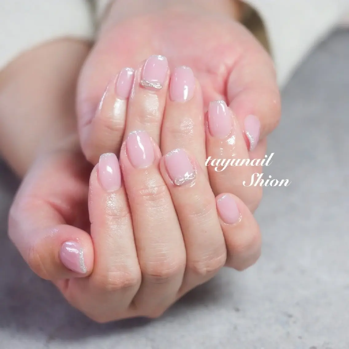 ネイル フレンチネイル ジェルネイル パラジェル ピンク リボン ネイルサロン 【たゆnail】のネイルデザイン