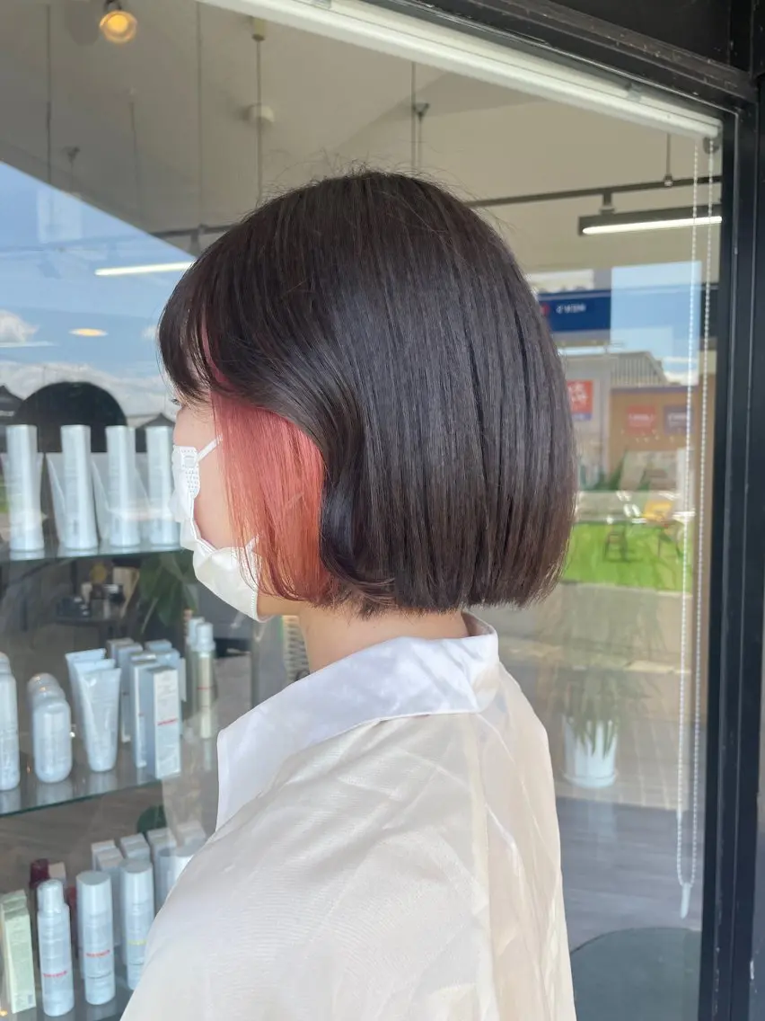 ミディアム カラー ベージュカラー ブリーチ ピンクカラー ピンクベージュ マキノ キョウカのヘアスタイル