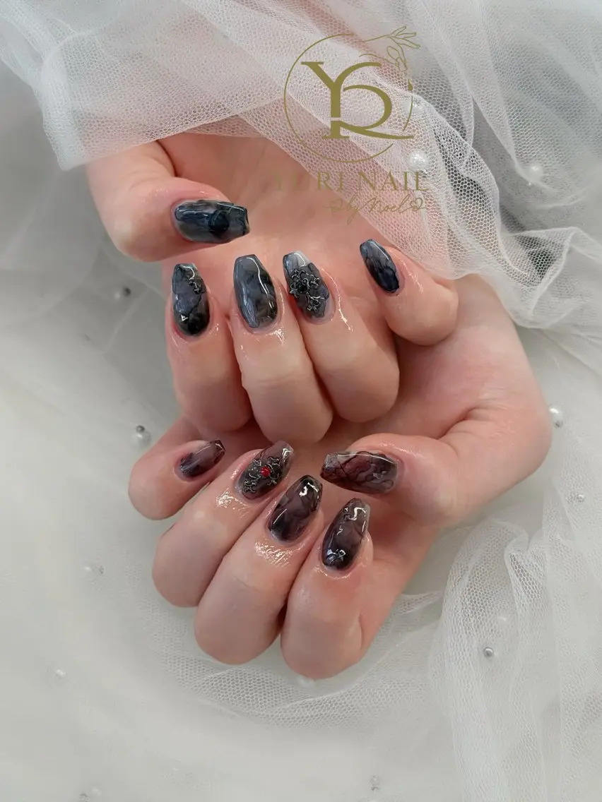 ネイル チークネイル フットネイル フレンチネイル 韓国ネイル 水色 ハンドネイル フットネイル ハンドケア YURI Nail Funabashiのネイルデザイン
