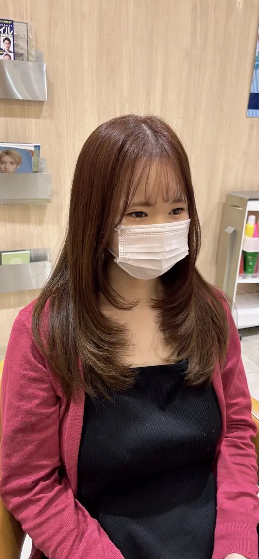 セミロング カラー ブラウンカラー ピンクカラー ピンクブラウン レイヤーカット ラブーケ中川中島店 クラタチカコのヘアスタイル