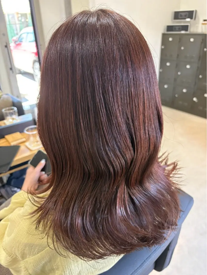 カラー レッドカラー ヘアカラー anb シュウのヘアスタイル