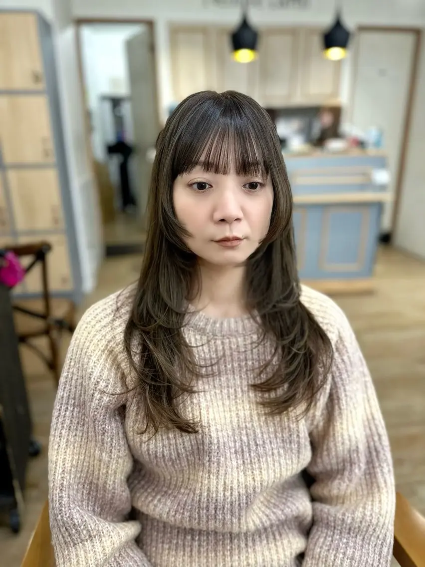 ロング カラー パーマ ヘアアレンジ メンズ キッズ レイヤーカット/ 巻ける縮毛矯正のヘアスタイル