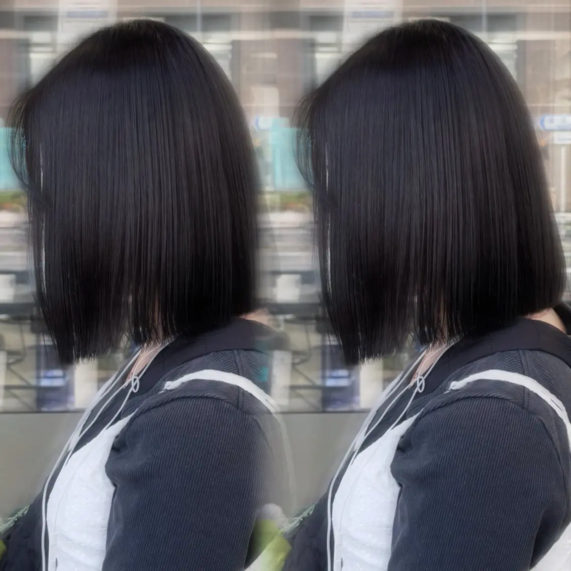 ミディアム カラー 黒髪 ブルーカラー ブルーブラック 艶髪カラー・ メンズカット/月のヘアスタイル