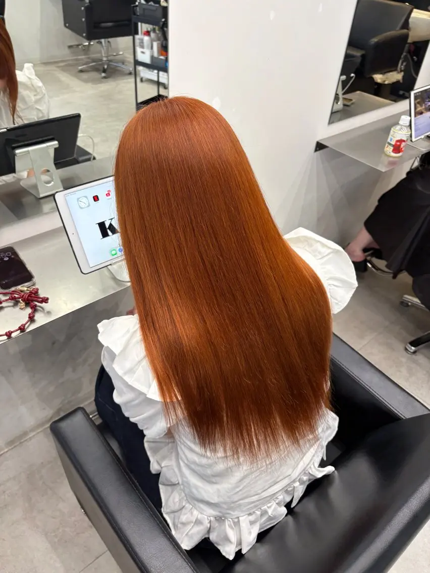 ロング オレンジブラウン ヘアカラー トリートメント MIHO☾·̩͙⋆ Kroのヘアスタイル