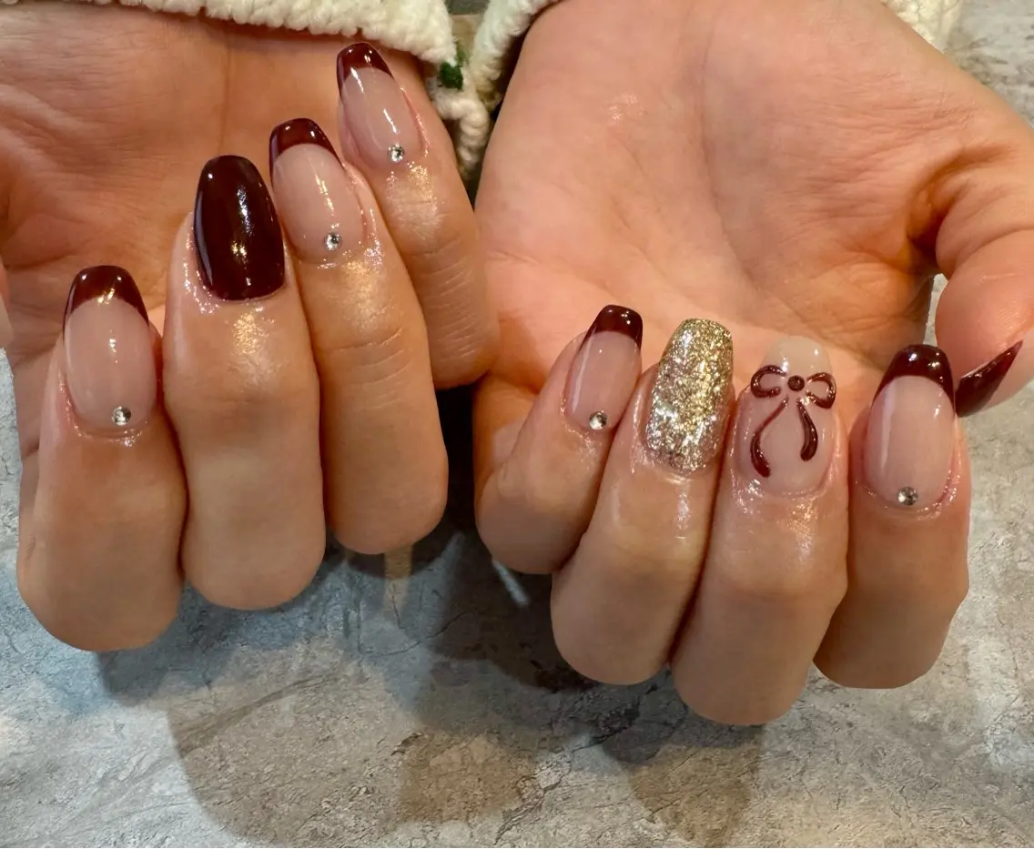 ネイル アートネイル リボン ハンドネイル Blé nailのネイルデザイン