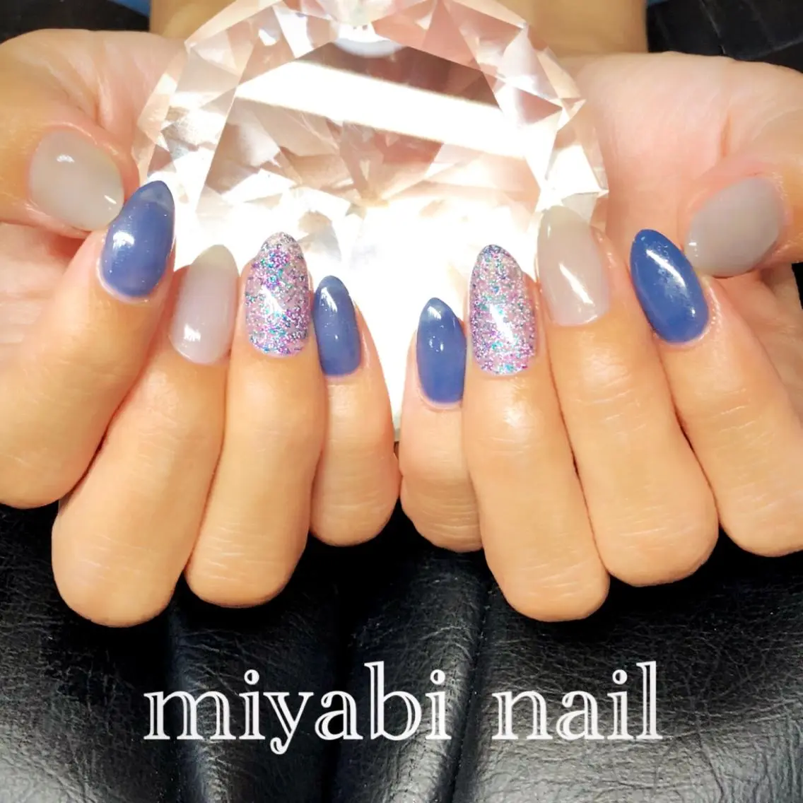ネイル ブルー ジェルネイル シンプルネイル ハンドネイル miyabi nail 桂川駅近くのネイルデザイン