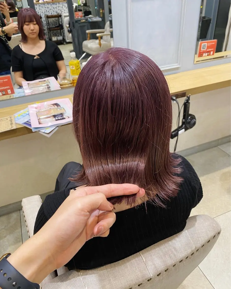 ミディアム 切りっぱなしボブ ボブ ヘアカラー レイヤー/ハイライト /立川/赤池宏隆のヘアスタイル