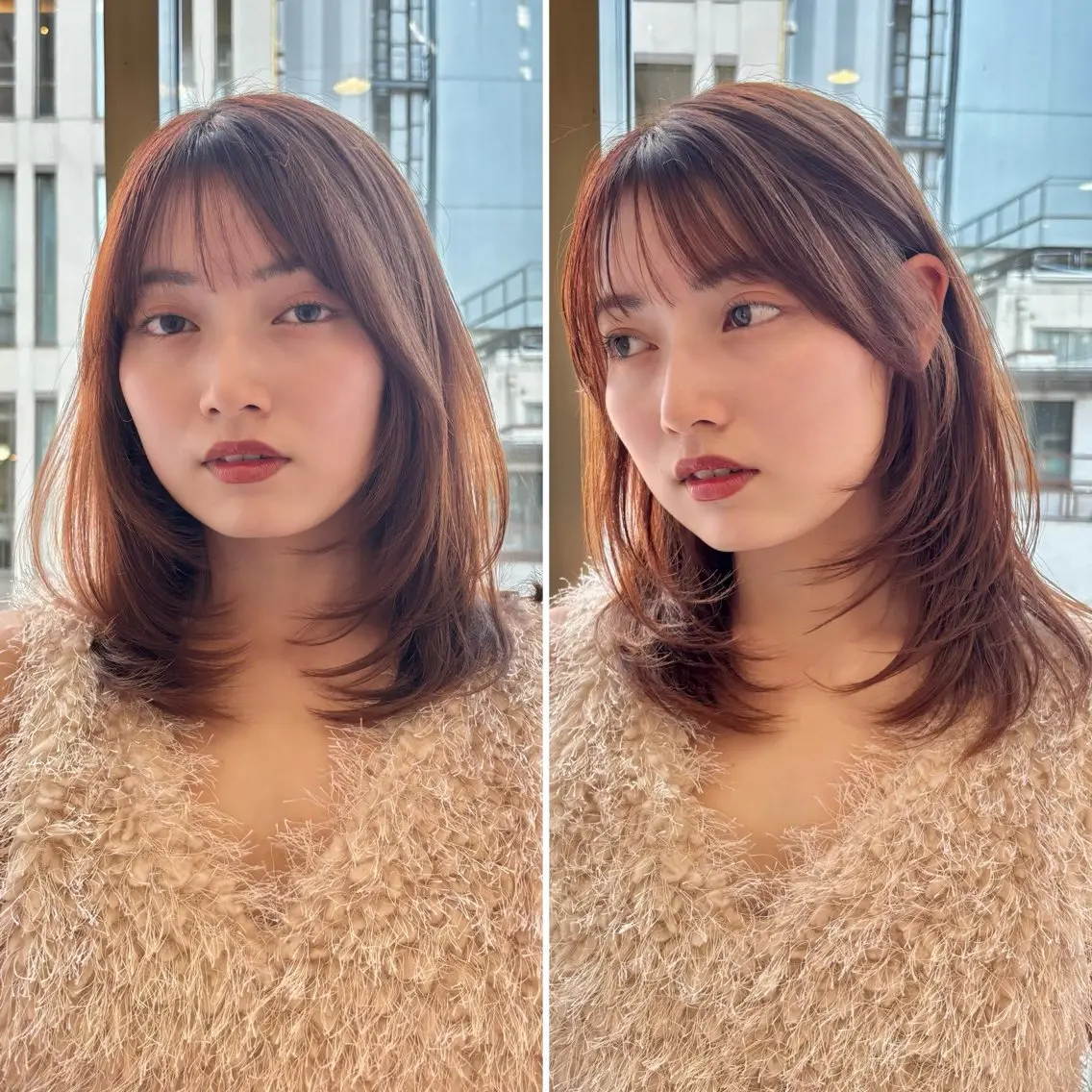 ミディアム カラー ワンカールレイヤー 顔周り☺︎shunのヘアスタイル