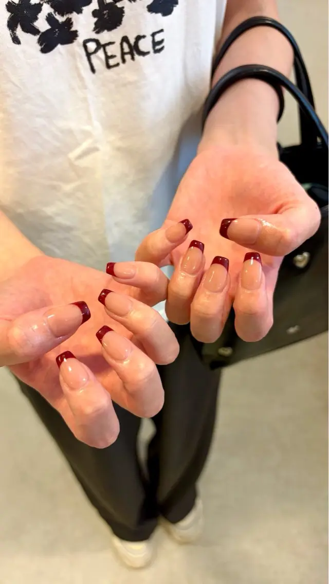 ネイル ボルドー フレンチネイル ハンドネイル ハンドケア Hi,nail minaのネイルデザイン