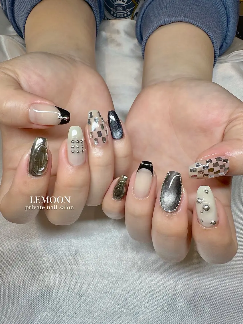 ネイル シルバー ハンドネイル nail salon LEMOONのネイルデザイン