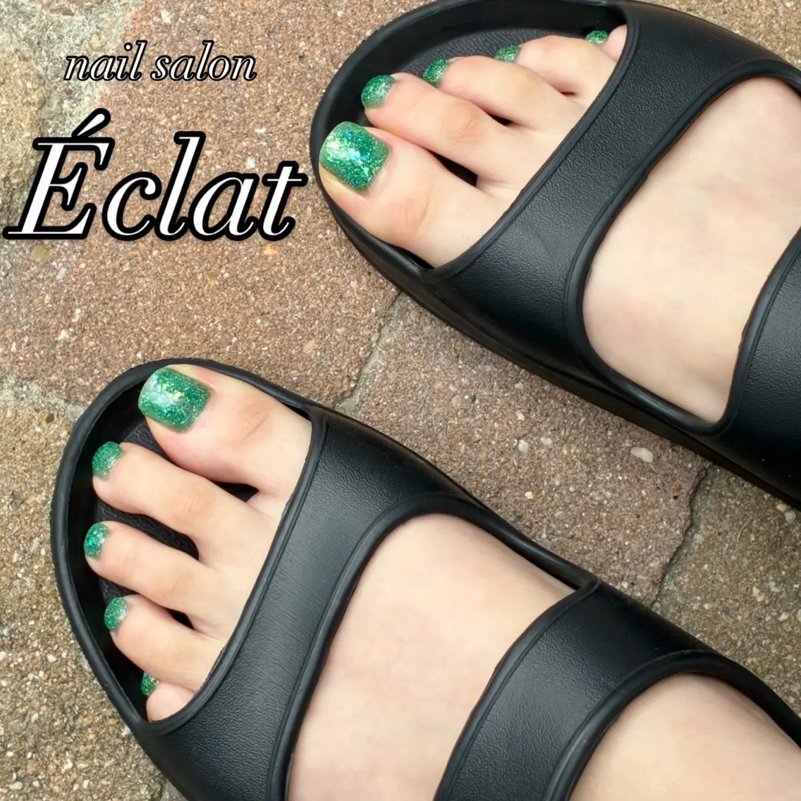 ネイル フラッシュネイル フットネイル グリーン フットネイル nail salon Éclatのネイルデザイン