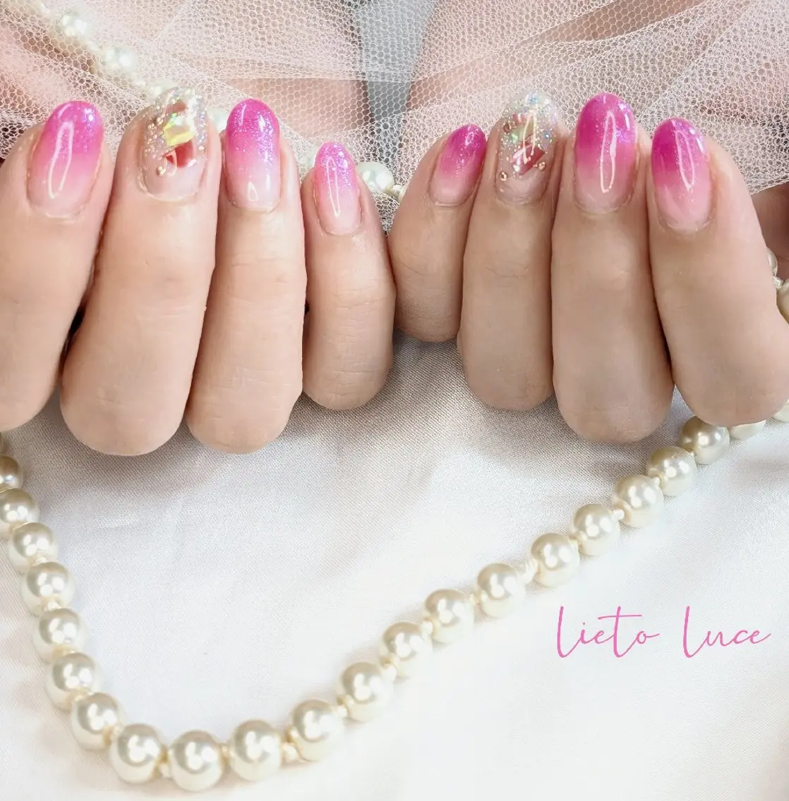 ネイル ラメ(グリッター) ピンク シンプルネイル ハンドネイル フットネイル lieto luce Yukaのネイルデザイン