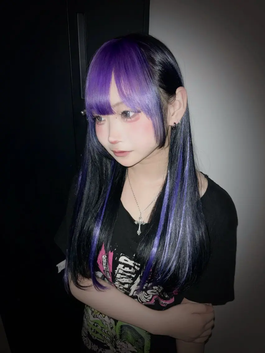 セミロング パープルカラー エクステ coco横浜 あやものヘアスタイル