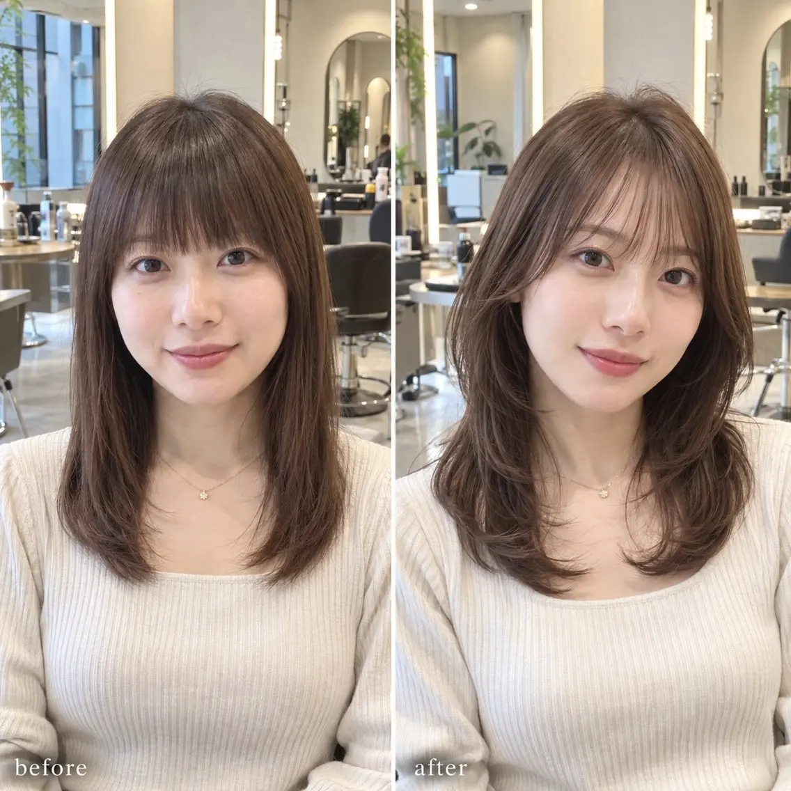 ミディアム カラー 顔まわりレイヤー レイヤーカット 顔周りレイヤー/透明 感カラー/難波雄雅のヘアスタイル