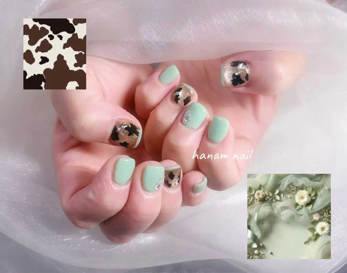 ネイル アニマル柄 ハンドネイル hanam nail 🌿🩵ハナムネイルのネイルデザイン