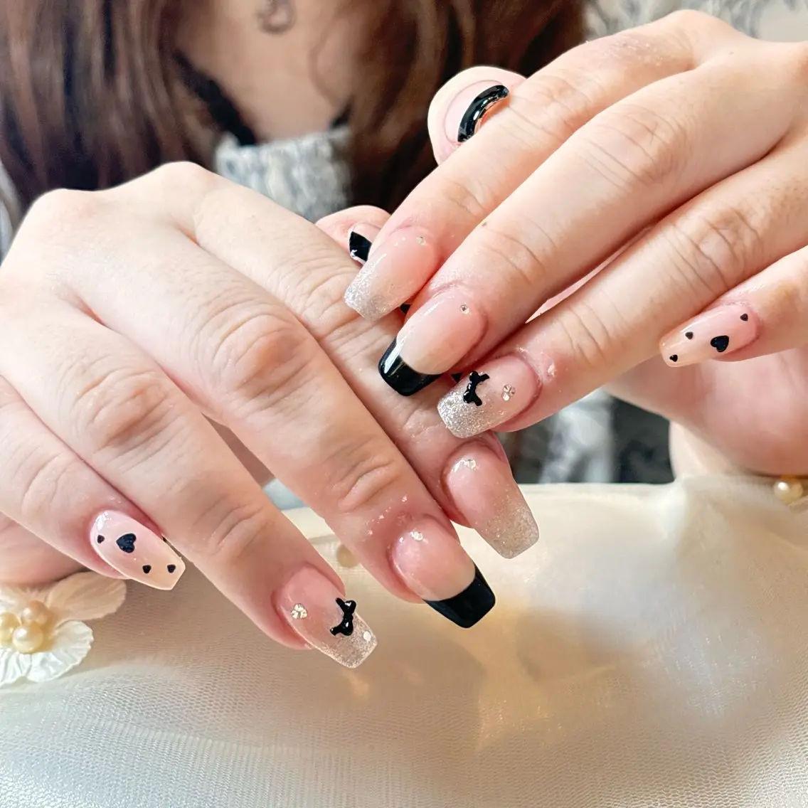 ネイル 桜ネイル 長さ出し フレンチネイル 韓国ネイル マグネットネイル ハンドネイル Kiwami nailsalonのネイルデザイン
