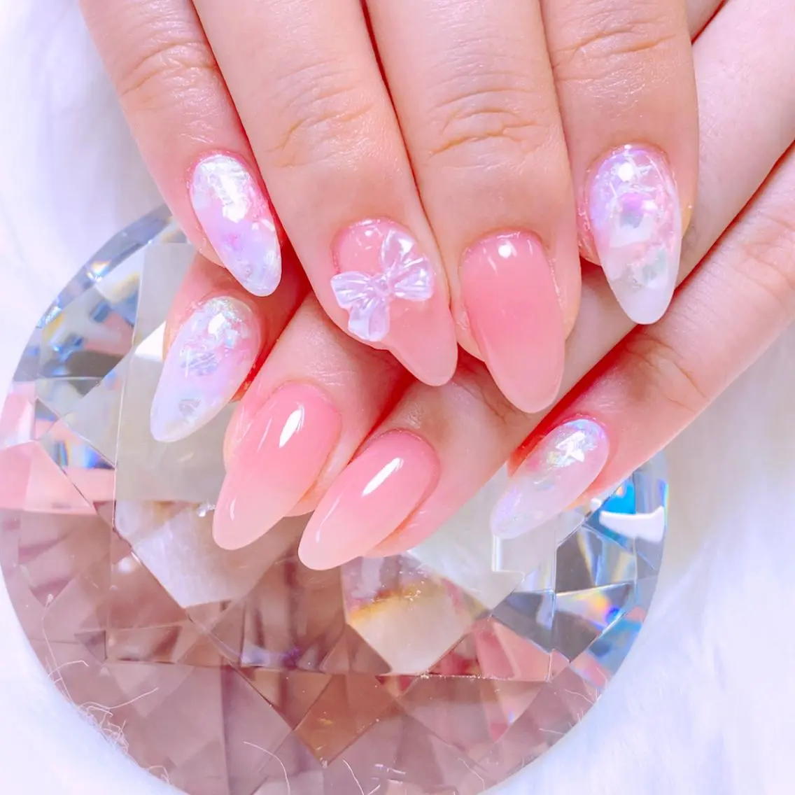 ネイル ピンク リボン 春ネイル ハンドネイル ネイルサロン メイリーのネイルデザイン