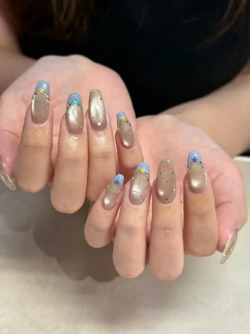 ネイル フレンチネイル 水色 ハンドネイル WOLTOKYO渋谷 yunaのネイルデザイン