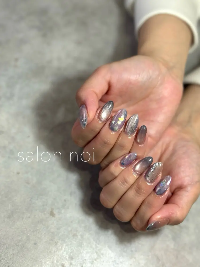 ネイル ブルー ニュアンスネイル パープル ハンドネイル salon noiのネイルデザイン