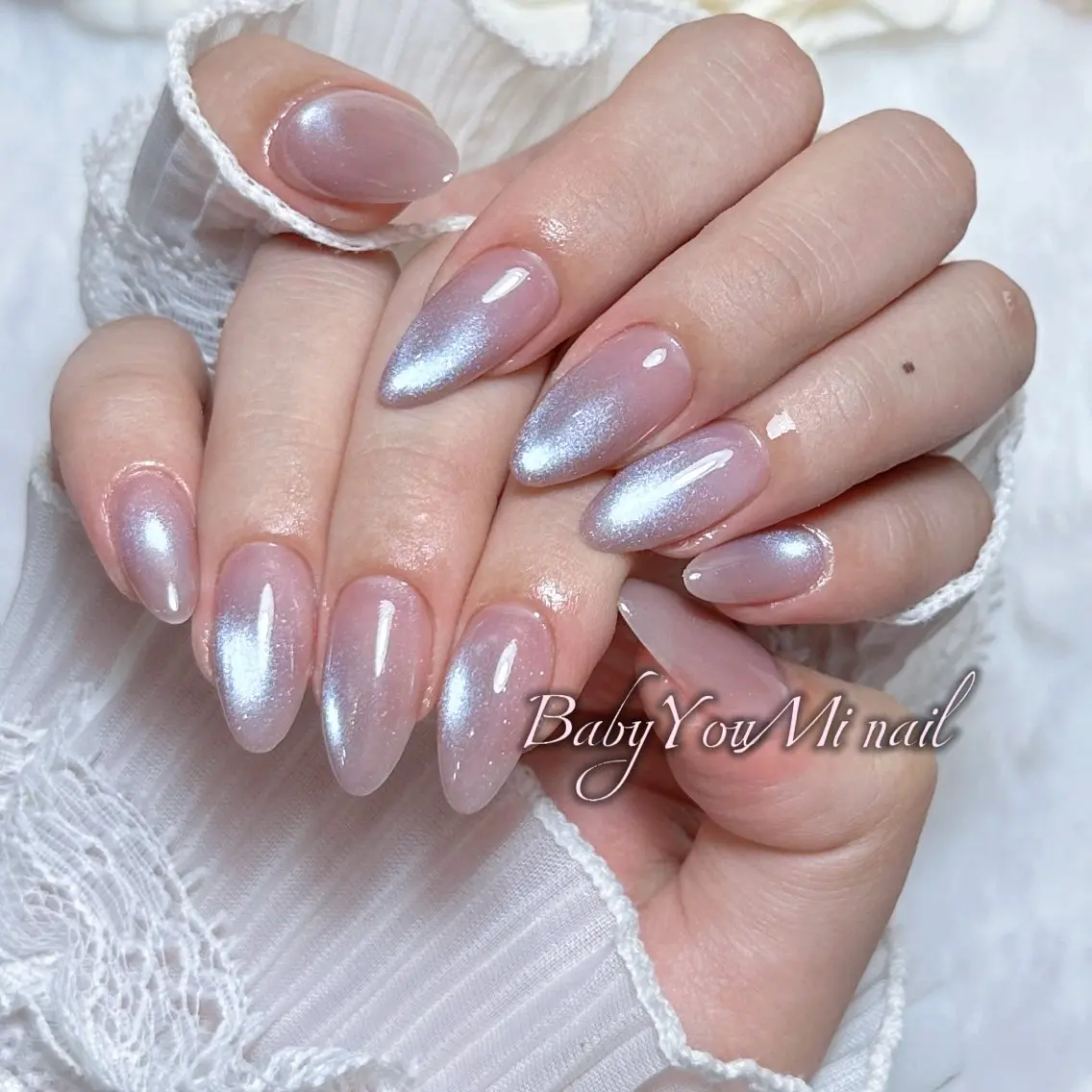 ネイル オーロラネイル チークネイル 成人式 フットネイル フレンチネイル BabyYouMi nailのネイルデザイン