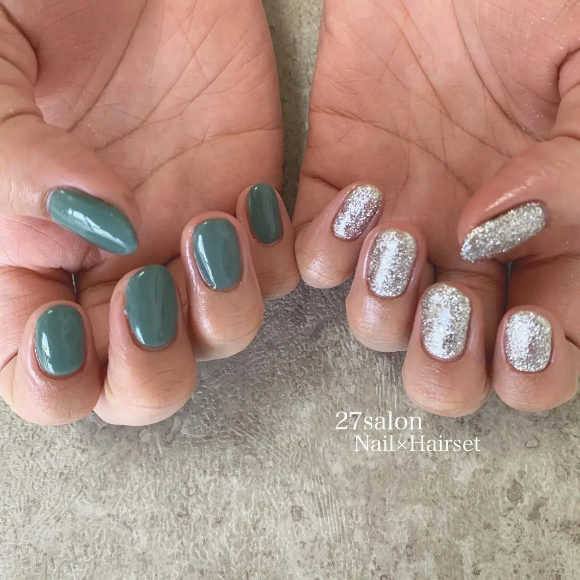 ネイル フットネイル グリーン 持ち込み ネイルチップ 27salon yuinaのネイルデザイン