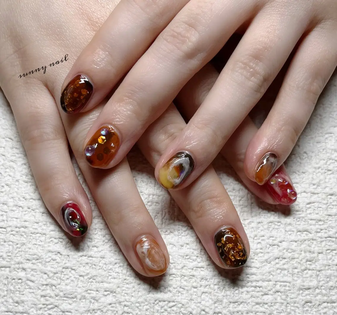 ネイル べっ甲ネイル カジュアル sunny nailのネイルデザイン