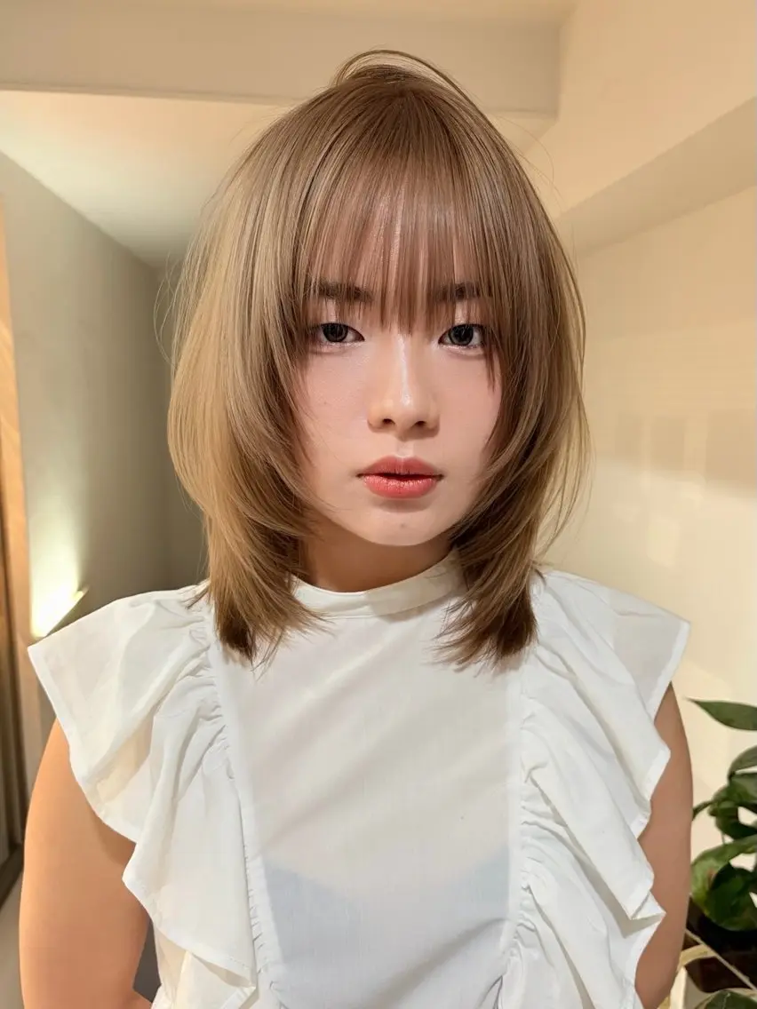 ミディアム カラー ヘアカラー トリートメント ハッシュカット&艶々 ハイトーン/ミワのヘアスタイル