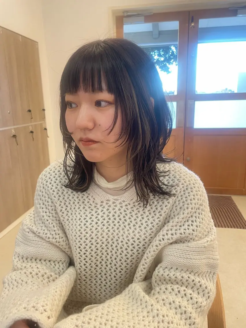 ミディアム 顔周りカット ハッシュカット カット 縮毛矯正 ルプラボウ/日野 /ショート/レイヤーのヘアスタイル