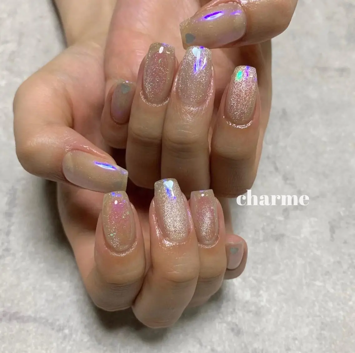 ネイル オーロラネイル ハート 氷ネイル・うるうるネイル マグネットネイル . SHIORIのネイルデザイン