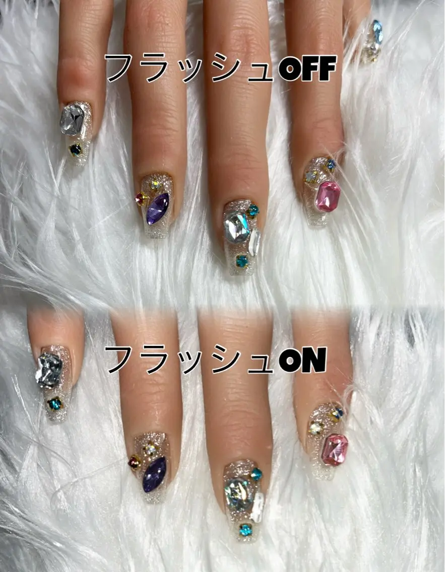 ネイル フラッシュネイル ストーンネイル プライベートサロン WhiteLightのネイルデザイン