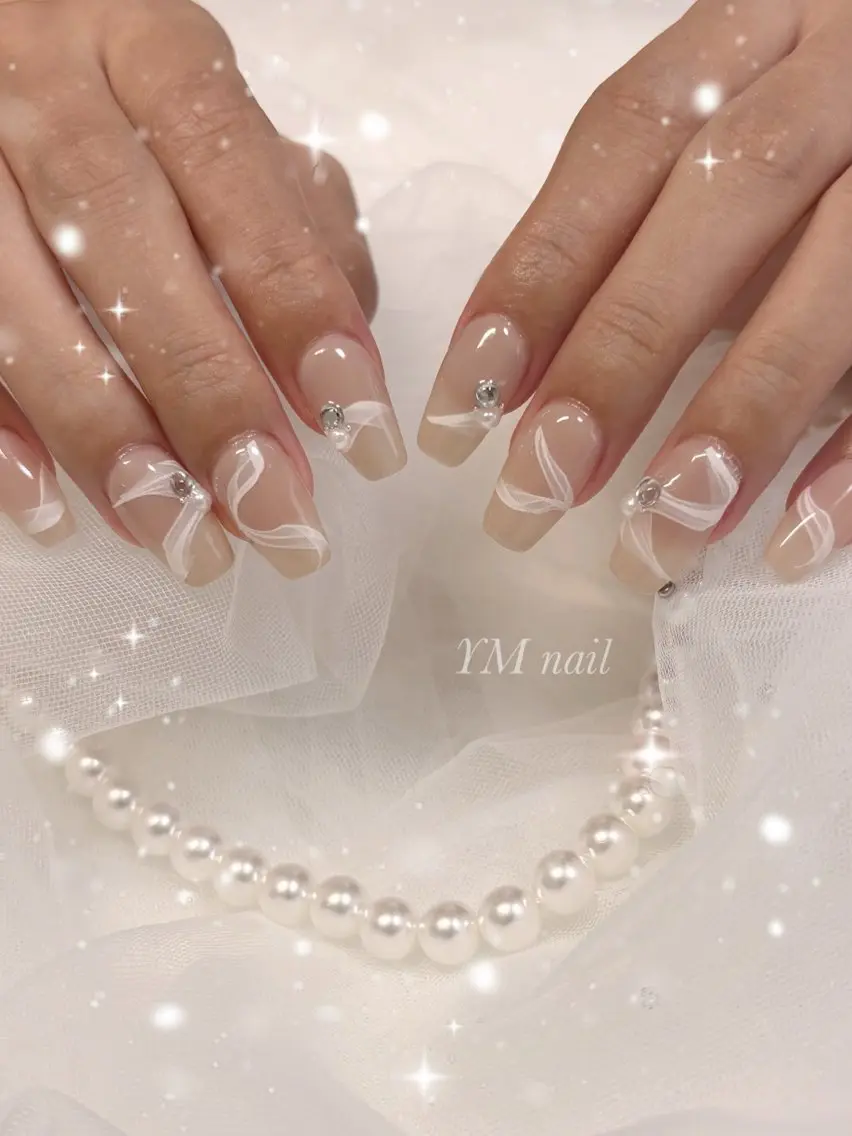 ネイル キラキラネイル 韓国ネイル レース ワンホンネイル ハンドネイル YM nailのネイルデザイン
