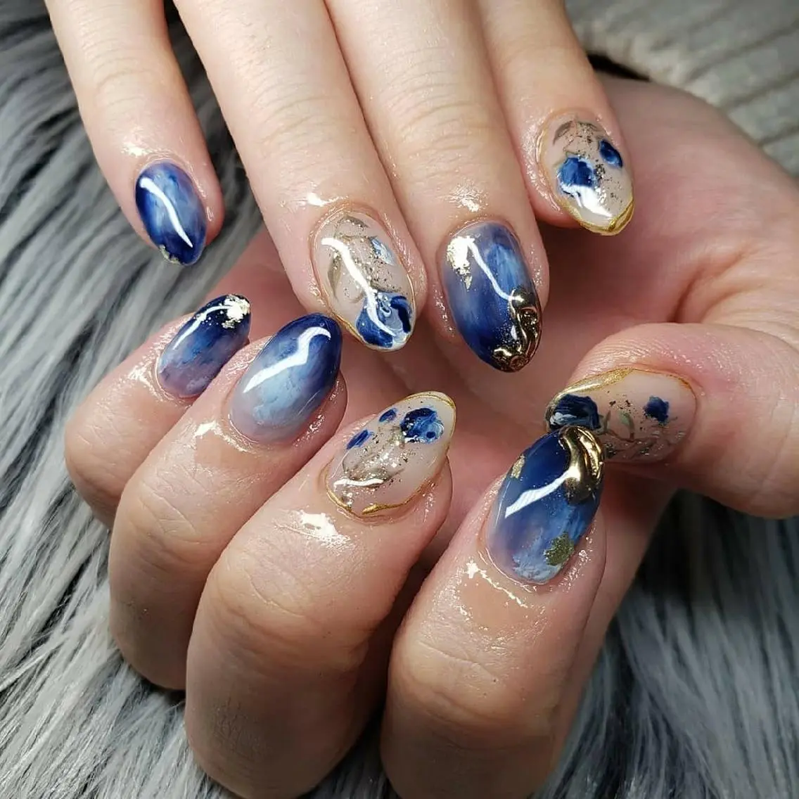 ネイル ブルー フラワーネイル 持ち込み ニュアンスネイル 春ネイル Nail salon Coco【溝の口駅】のネイルデザイン