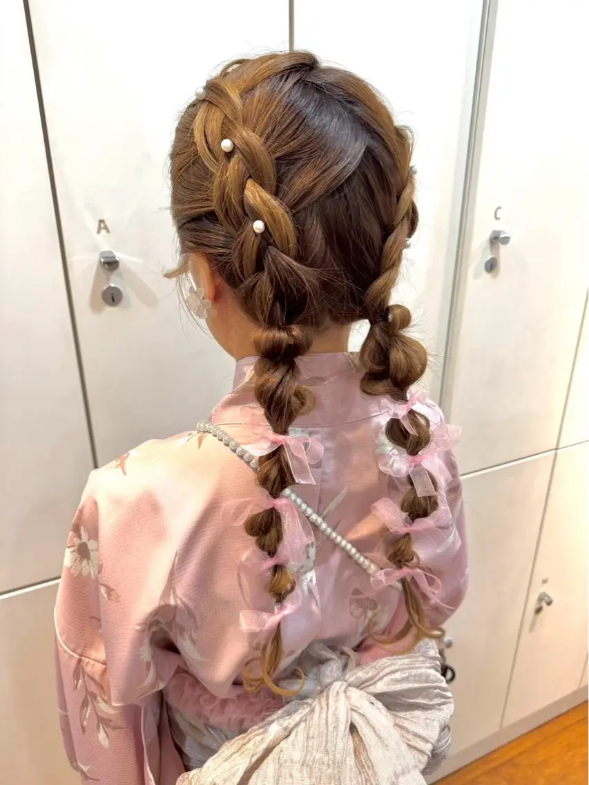 ロング 浴衣 ヘアセット エクステ🫧艶カラー ￤横浜  ももはのヘアスタイル