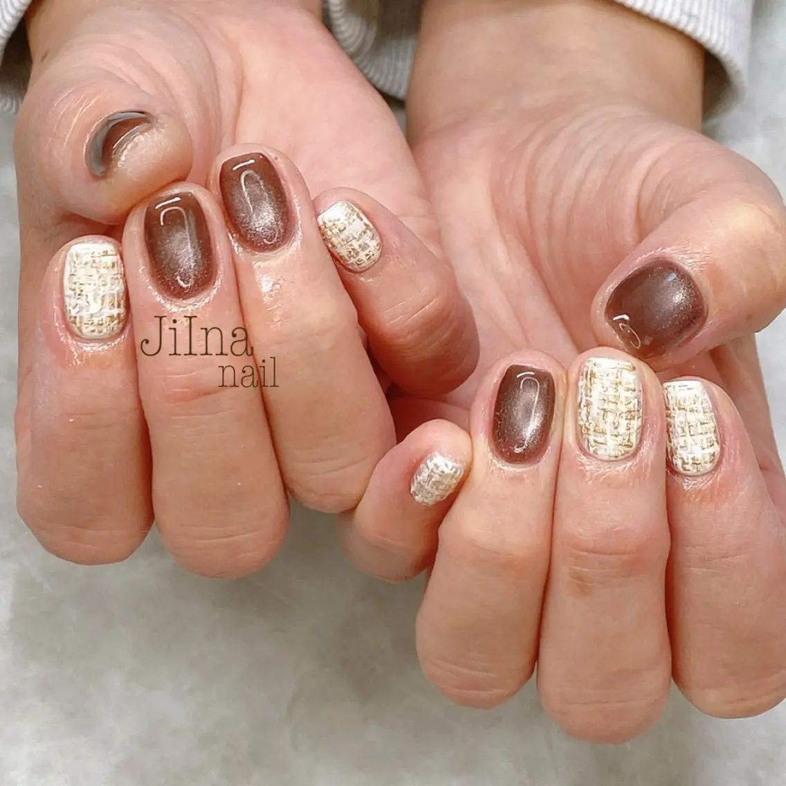 ネイル マグネットネイル ツイードネイル JiIna nailのネイルデザイン