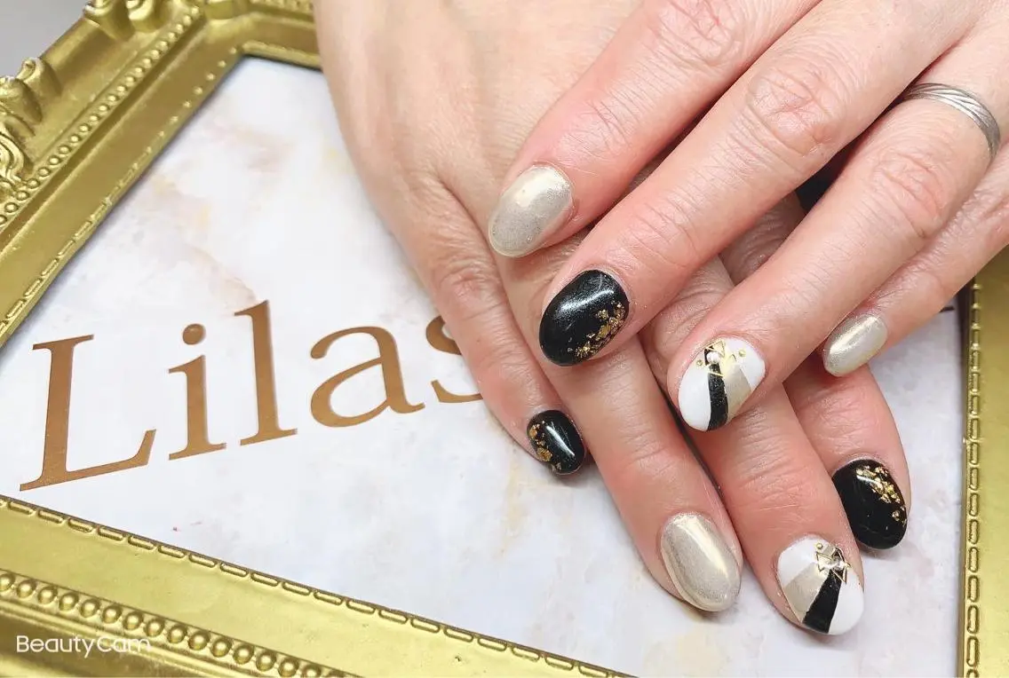 ネイル 成人式 ジェルネイル ハードジェル ロングネイル ミラーネイル Lilas Nailのネイルデザイン