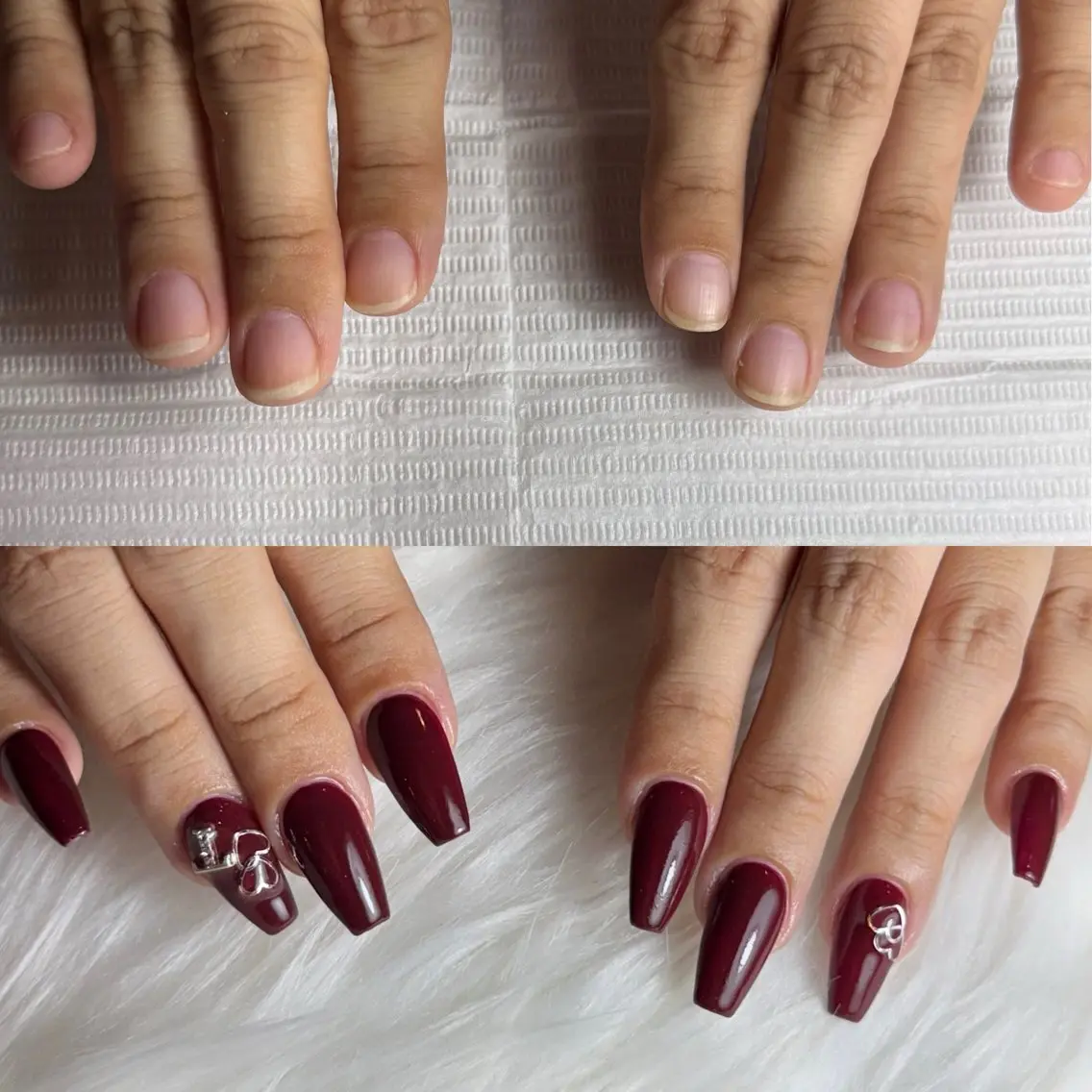 ネイル ボルドー 長さ出し ハート ハンドネイル NailTailor ネイルテイラーのネイルデザイン