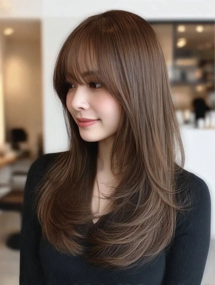 ロング 縮毛矯正 絶対綺麗な暖色カラー 🎯あります✨増渕✨のヘアスタイル