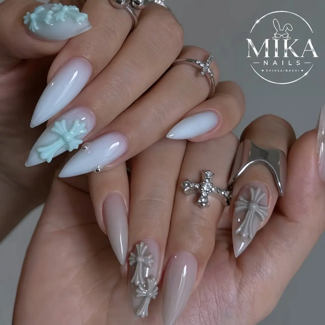 ネイル ハート キラキラネイル 韓国ネイル ロングネイル マグネットネイル ハンドネイル ハンドケア ちみ_Mika Nails 心斎橋のネイルデザイン