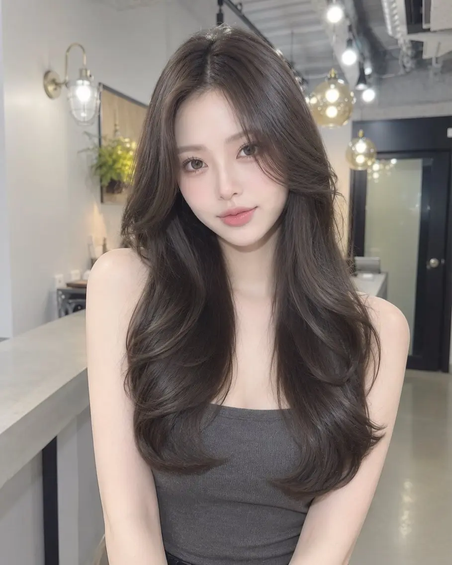 ロング カラー ベージュカラー オリーブベージュ くびれヘア レイヤーカット カット ヘアカラー トリートメント ヘアセット 韓国ヘア🫧 KAZUTOのヘアスタイル