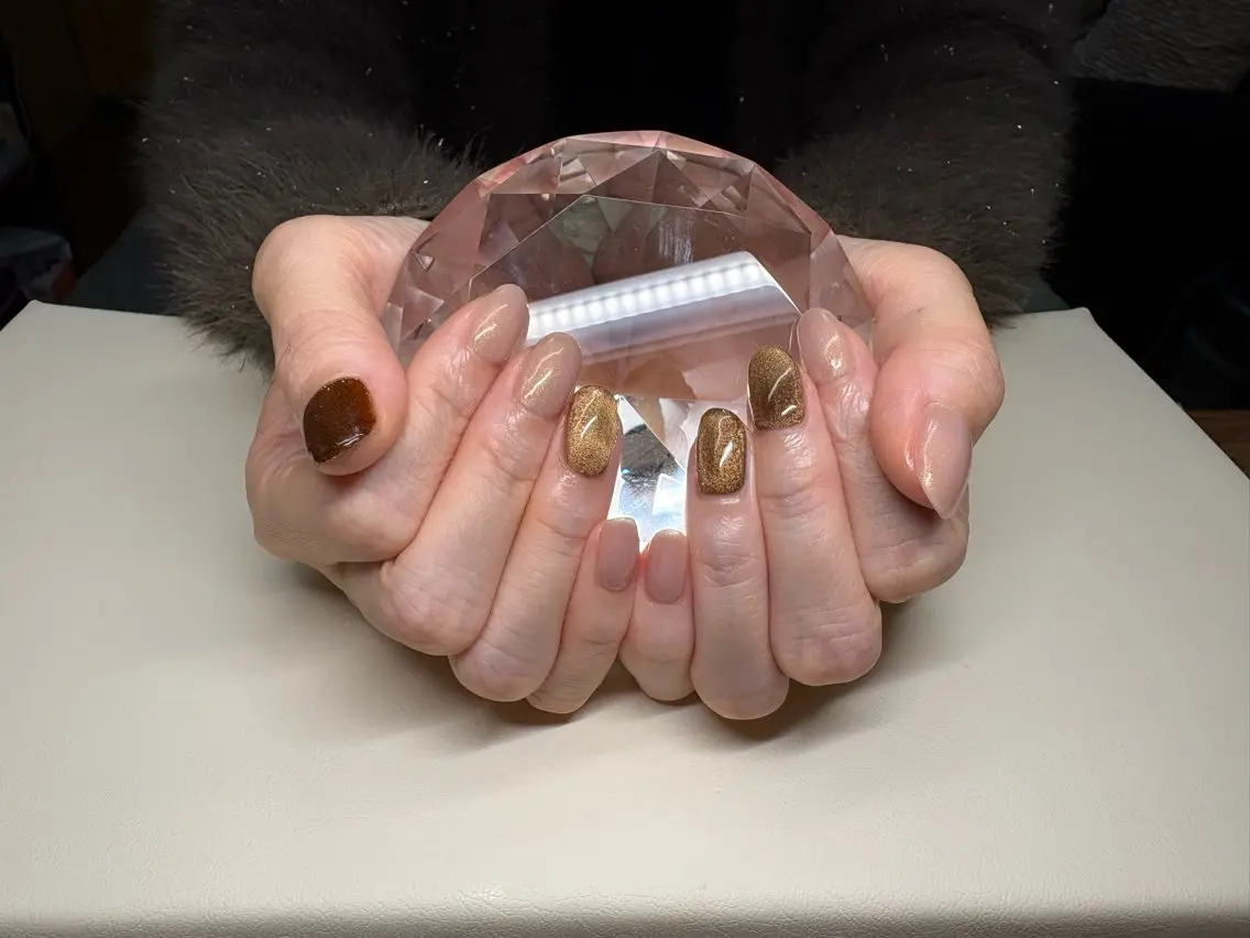 ネイル ブラウン マグネットネイル Rainbow Moonのネイルデザイン