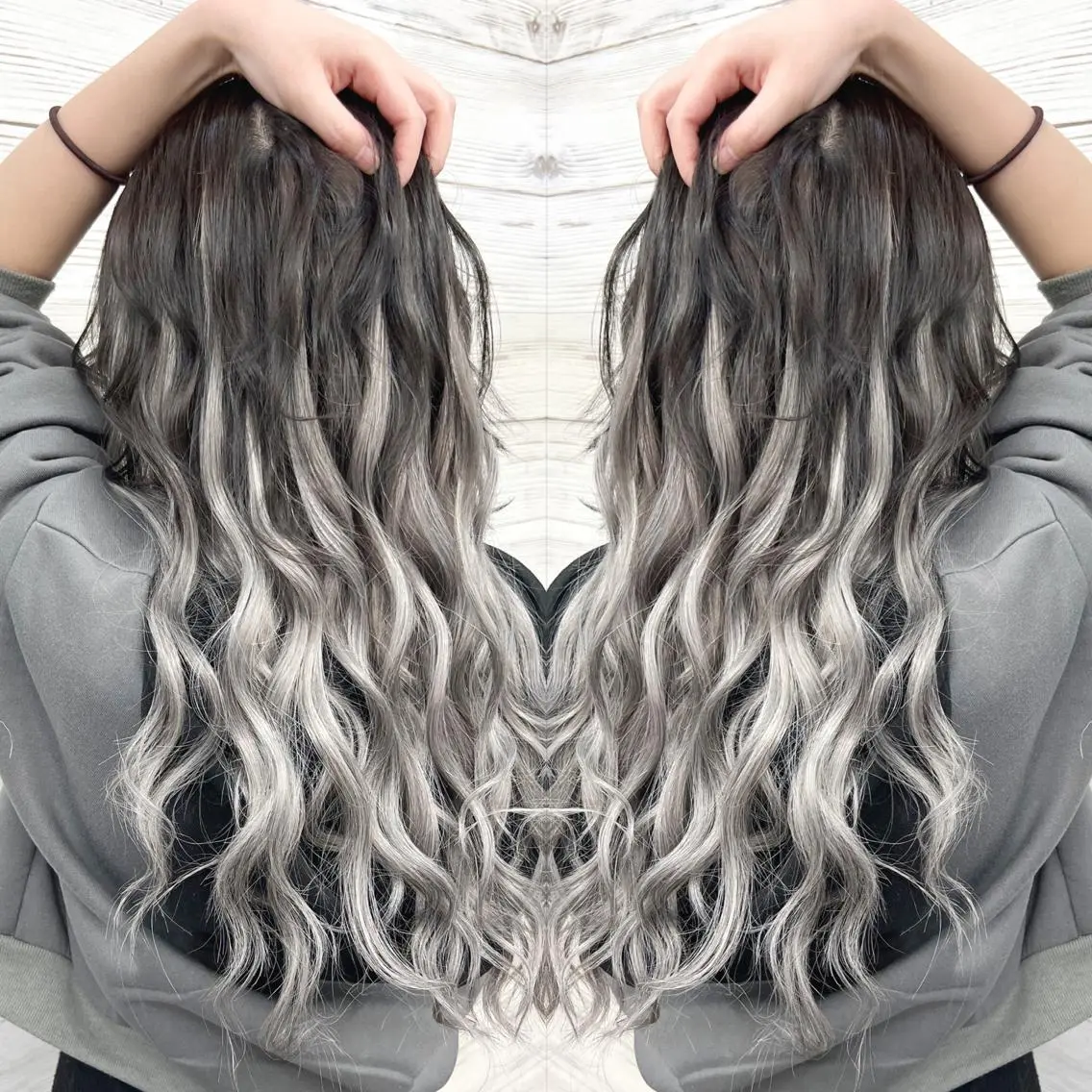 ロング カラー ヘアアレンジ 黒髪 ブリーチ グラデーションカラー エクステ ヘアカラー エクステ 枝毛カット&髪質改善 満足NO.1岡しゃんのヘアスタイル