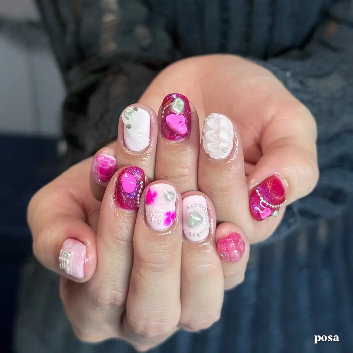 ネイル ピンク ショートネイル シンプルネイル ハンドネイル posa nail モエミのネイルデザイン