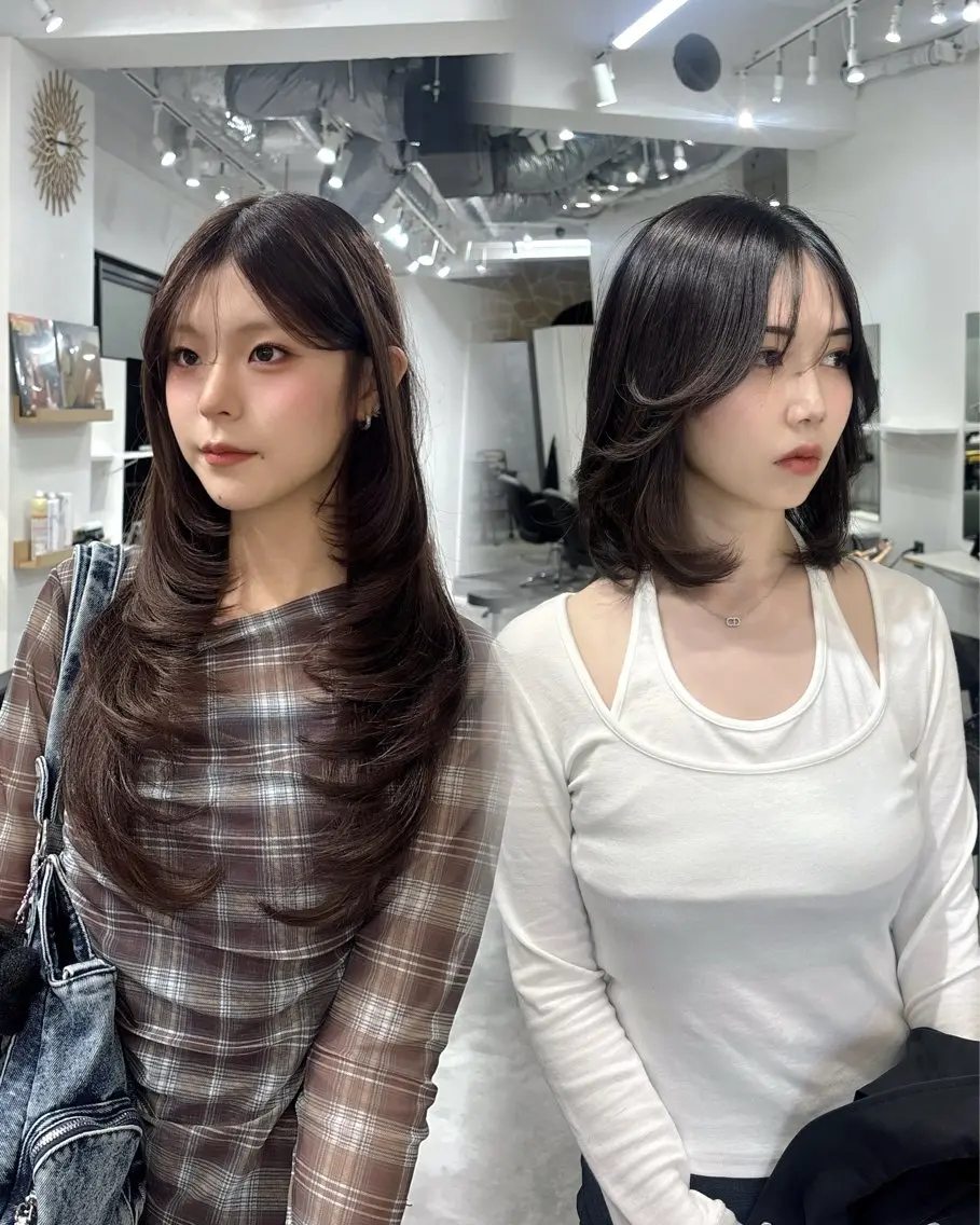 ロング カラー 🎀韓国レイヤー/シ ョート×透明感カラーのヘアスタイル