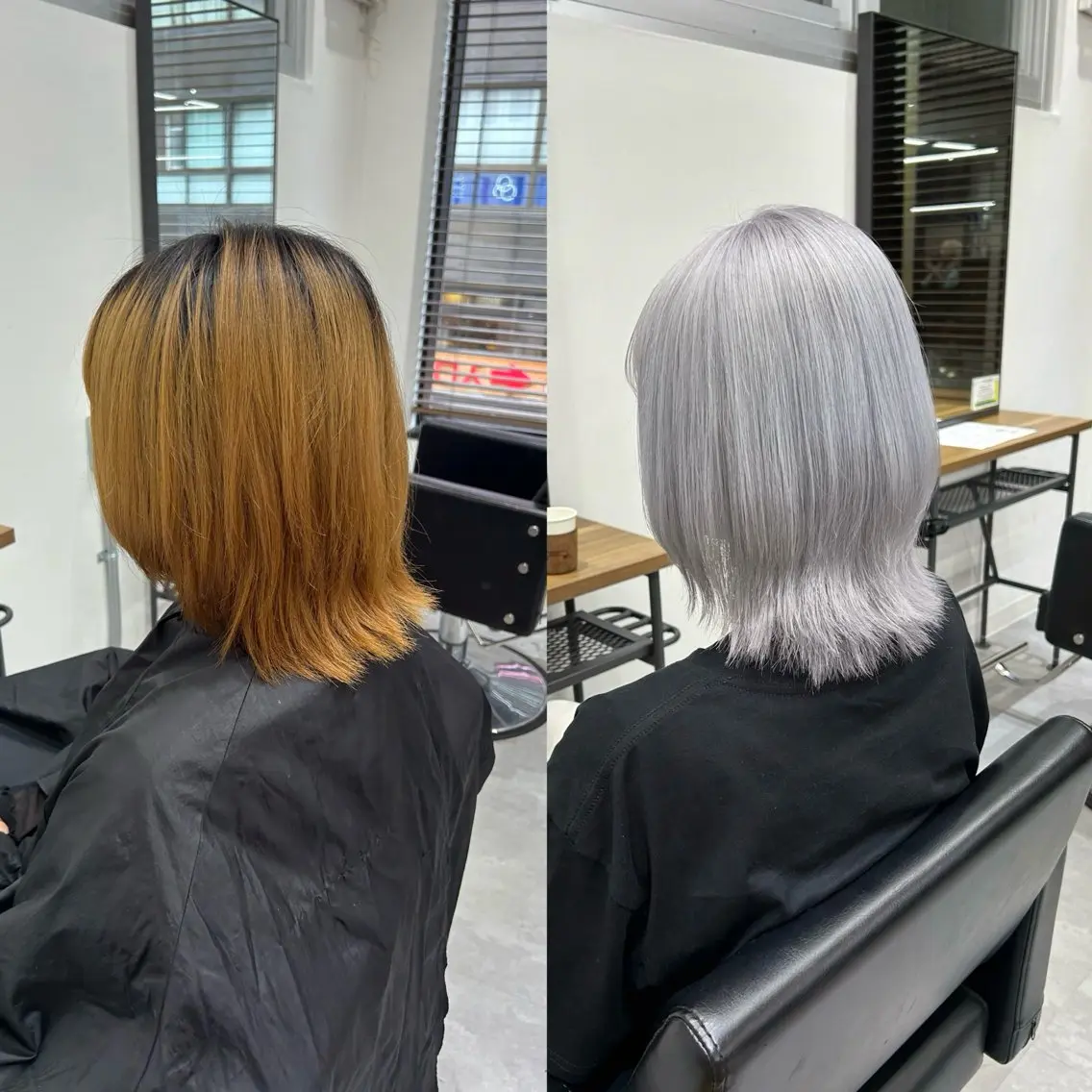 ミディアム カラー ブリーチ シルバー ホワイトシルバー ヘアカラー ENA💗NEXT /ハイトーンエクステのヘアスタイル