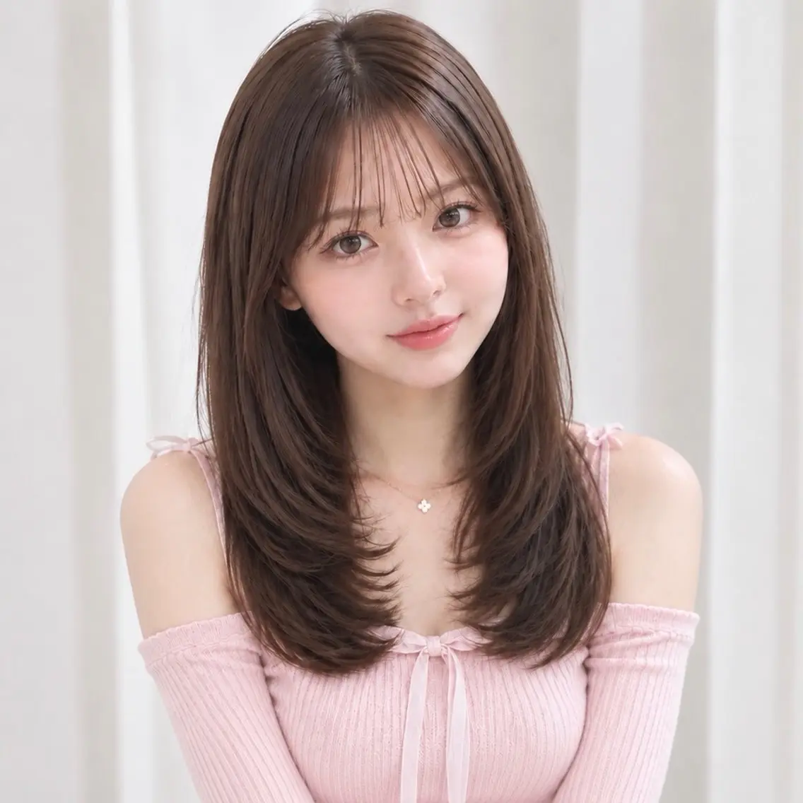 セミロング セミロングレイヤー ラベンダーブラウン レイヤーカット シースルーバング カット ヘアカラー トリートメント 艶カラー/レイヤー/ 顔周りカット♡こいみのヘアスタイル