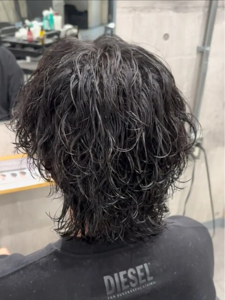 パーマ メンズ メンズパーマ ツイストスパイラルパーマ 波巻きパーマ メンズウルフカット ウルフカット カット メンズ/シャドウ/ 波巻き/kyogoのヘアスタイル