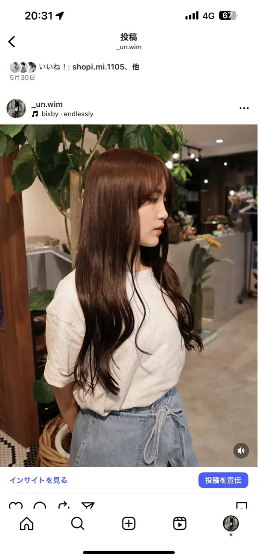ロング カラー オリーブカラー (𝐡)𝐰𝐢𝐦 𝐲𝐮𝐧𝐚のヘアスタイル